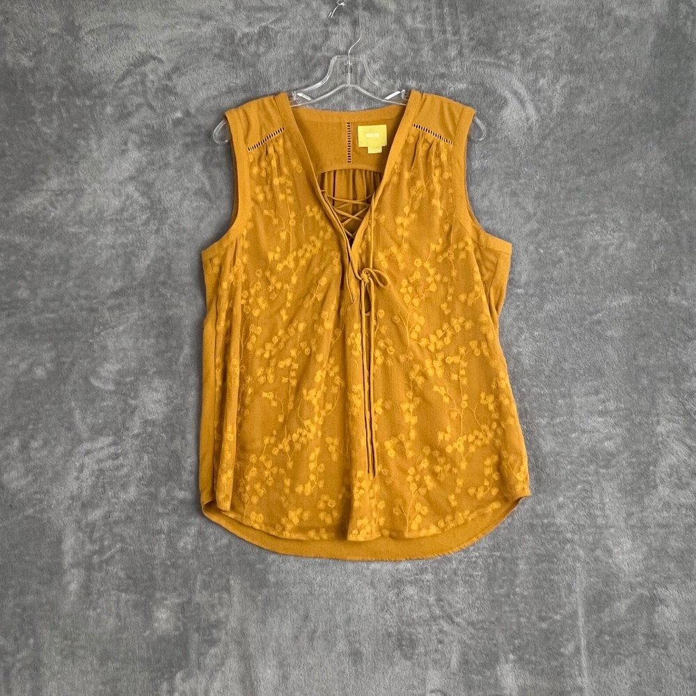 Maeve Anthropologie Tank Blouse Womens 12 Yellow Embroidered Floral Boho